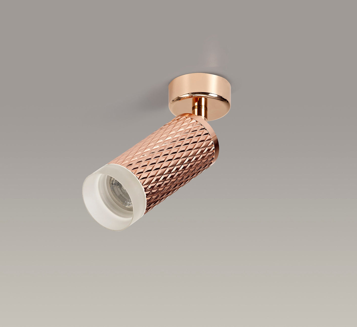 Heyes 1 Light Surface Mounted Spotlight GU10, Rose Gold and Acrylic Ring