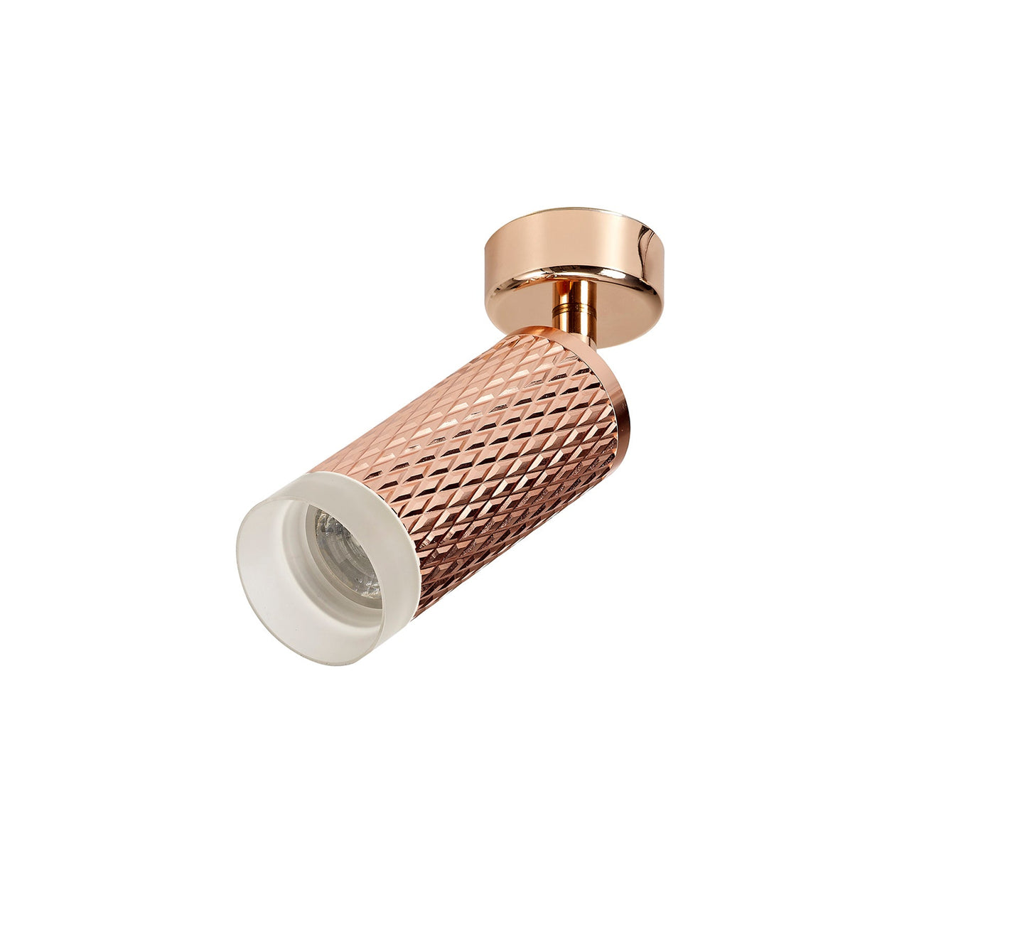 Heyes 1 Light Surface Mounted Spotlight GU10, Rose Gold and Acrylic Ring