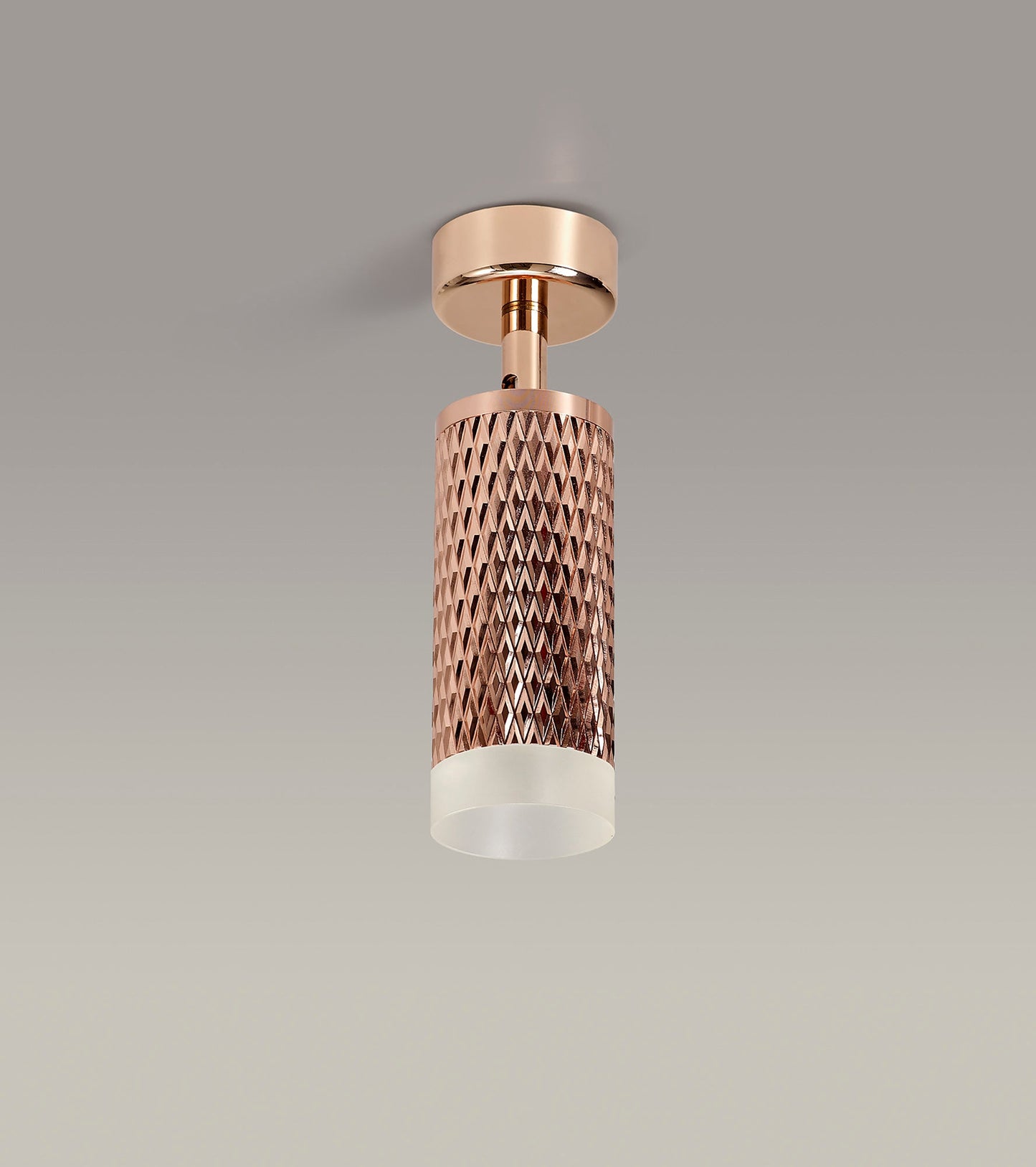 Heyes 1 Light Surface Mounted Spotlight GU10, Rose Gold and Acrylic Ring