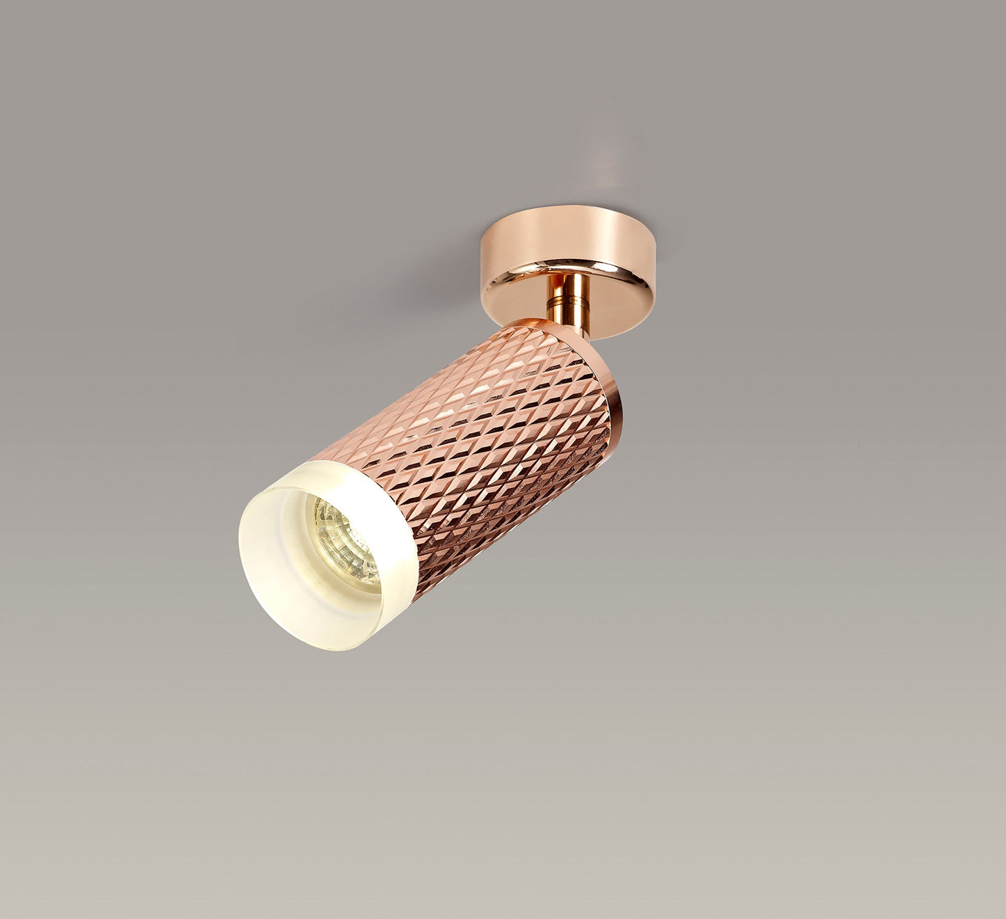 Heyes 1 Light Surface Mounted Spotlight GU10, Rose Gold and Acrylic Ring