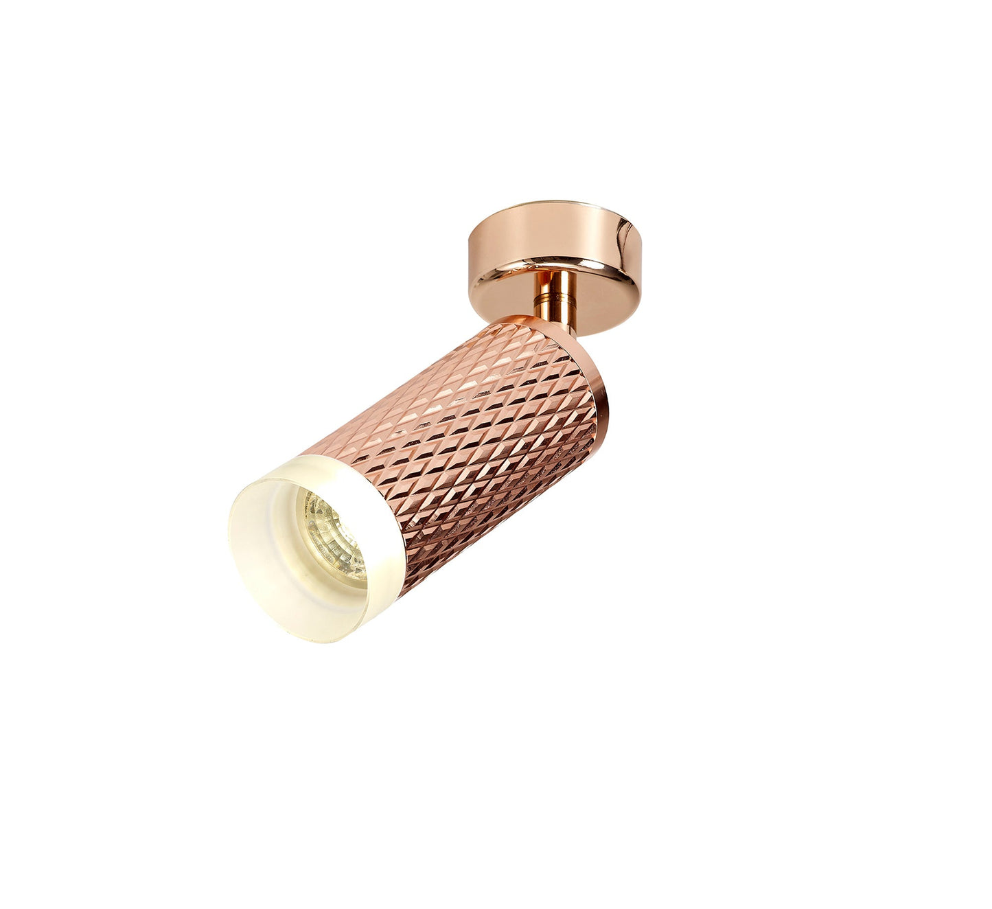 Heyes 1 Light Surface Mounted Spotlight GU10, Rose Gold and Acrylic Ring