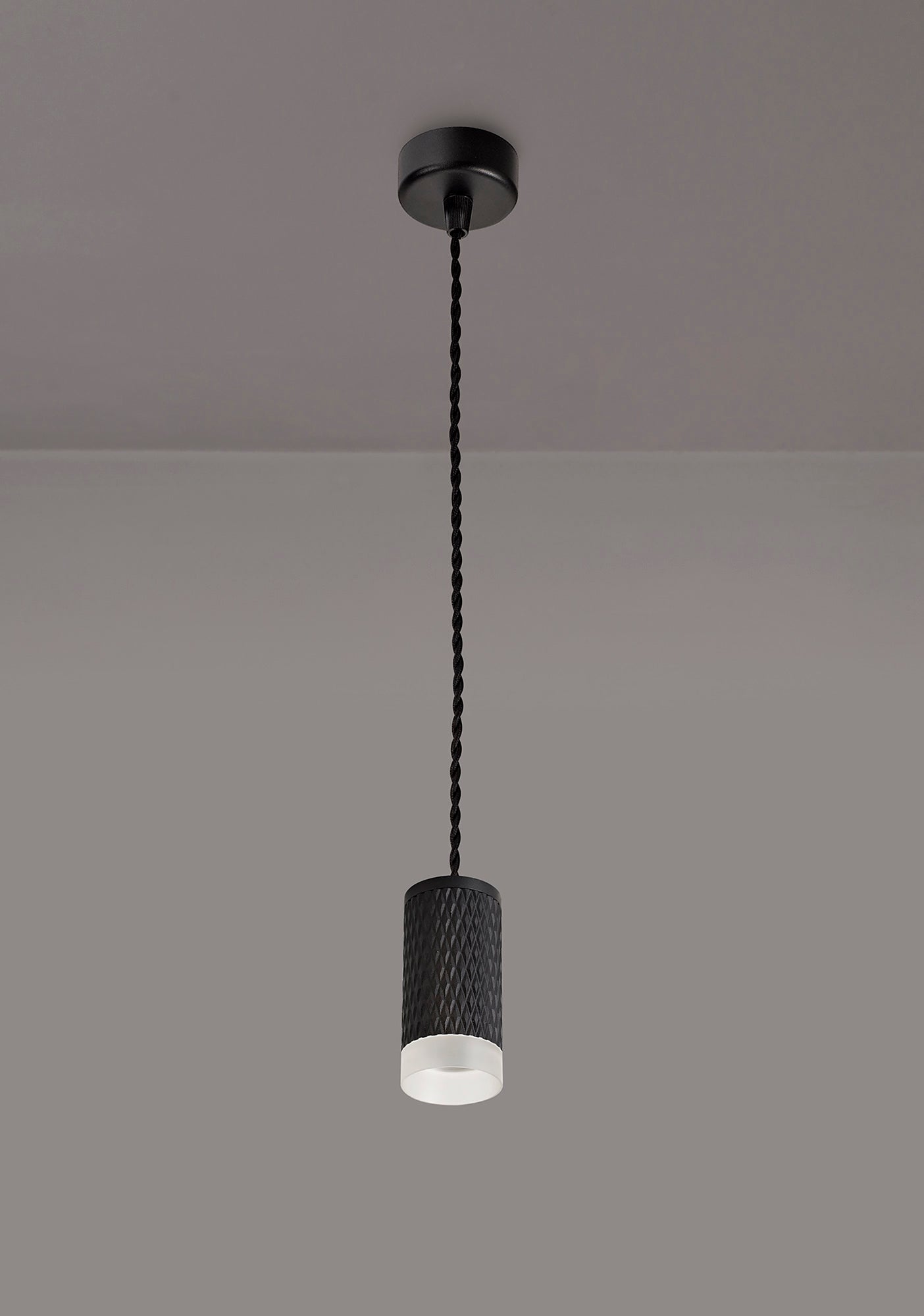 Heyes 1 Light 11cm Pendant Light GU10, Sand Black and Acrylic Ring