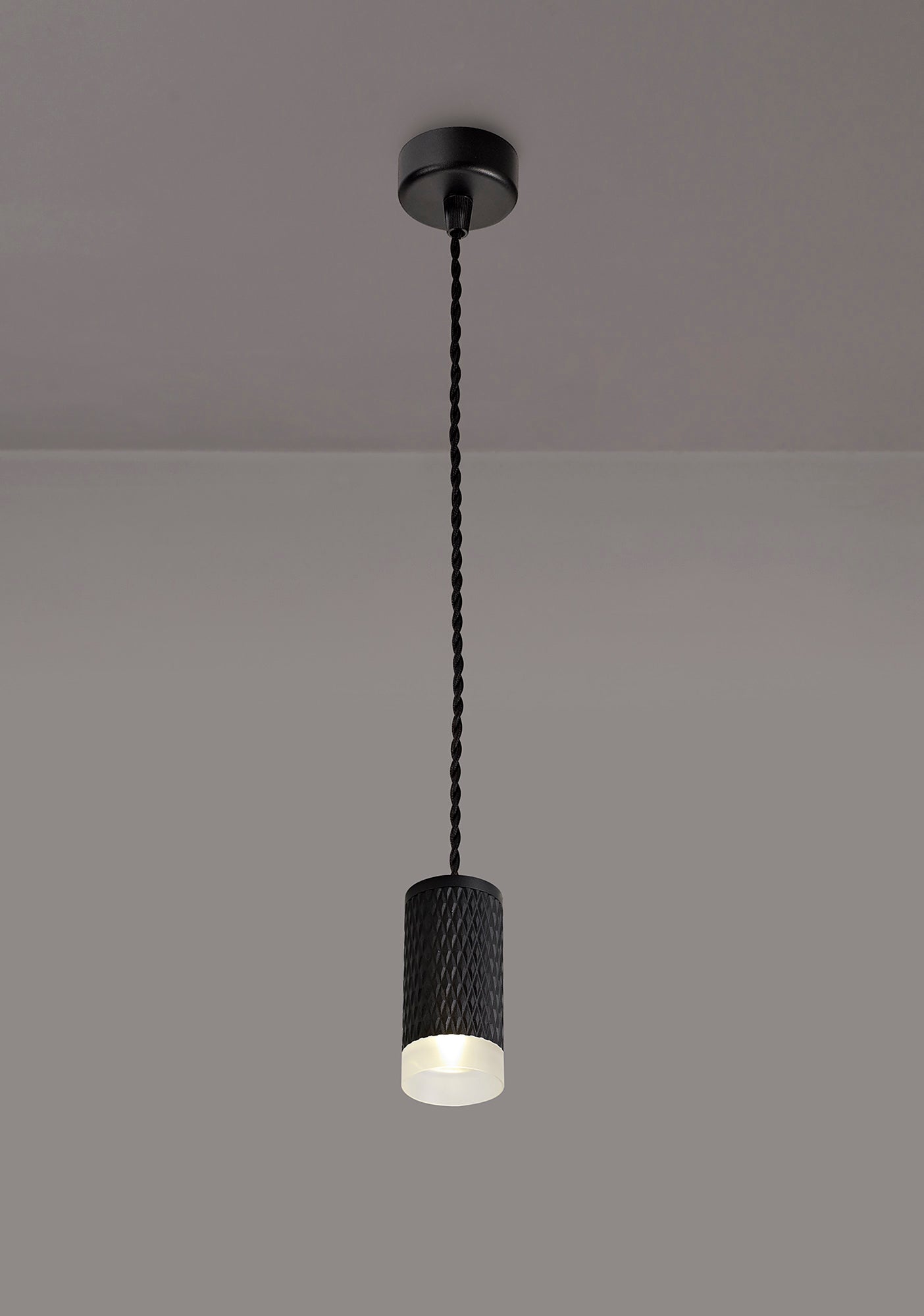 Heyes 1 Light 11cm Pendant Light GU10, Sand Black and Acrylic Ring