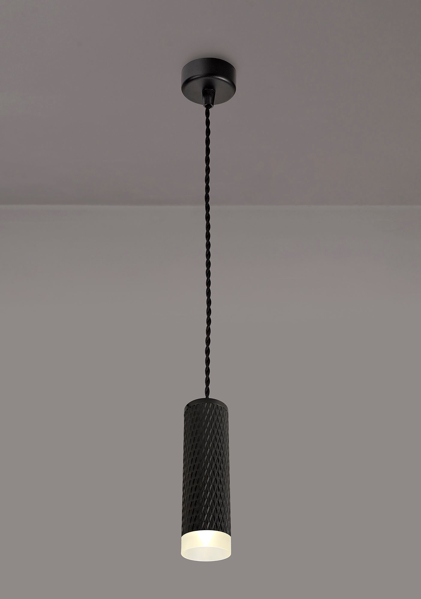 Heyes 1 Light 20cm Pendant Light GU10, Sand Black and Acrylic Ring