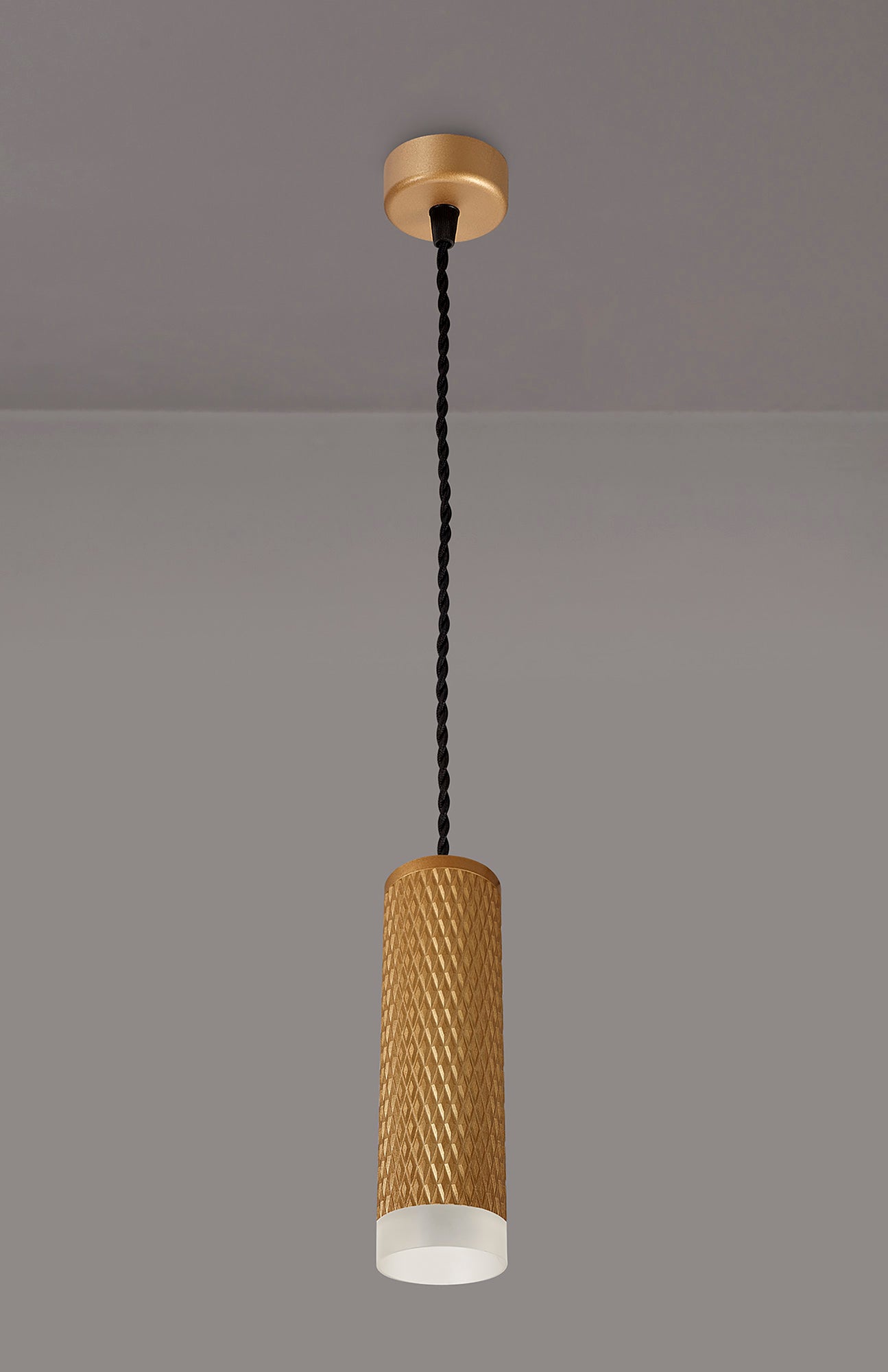 Heyes 1 Light 20cm Pendant Light GU10, Champagne Gold and Acrylic Ring