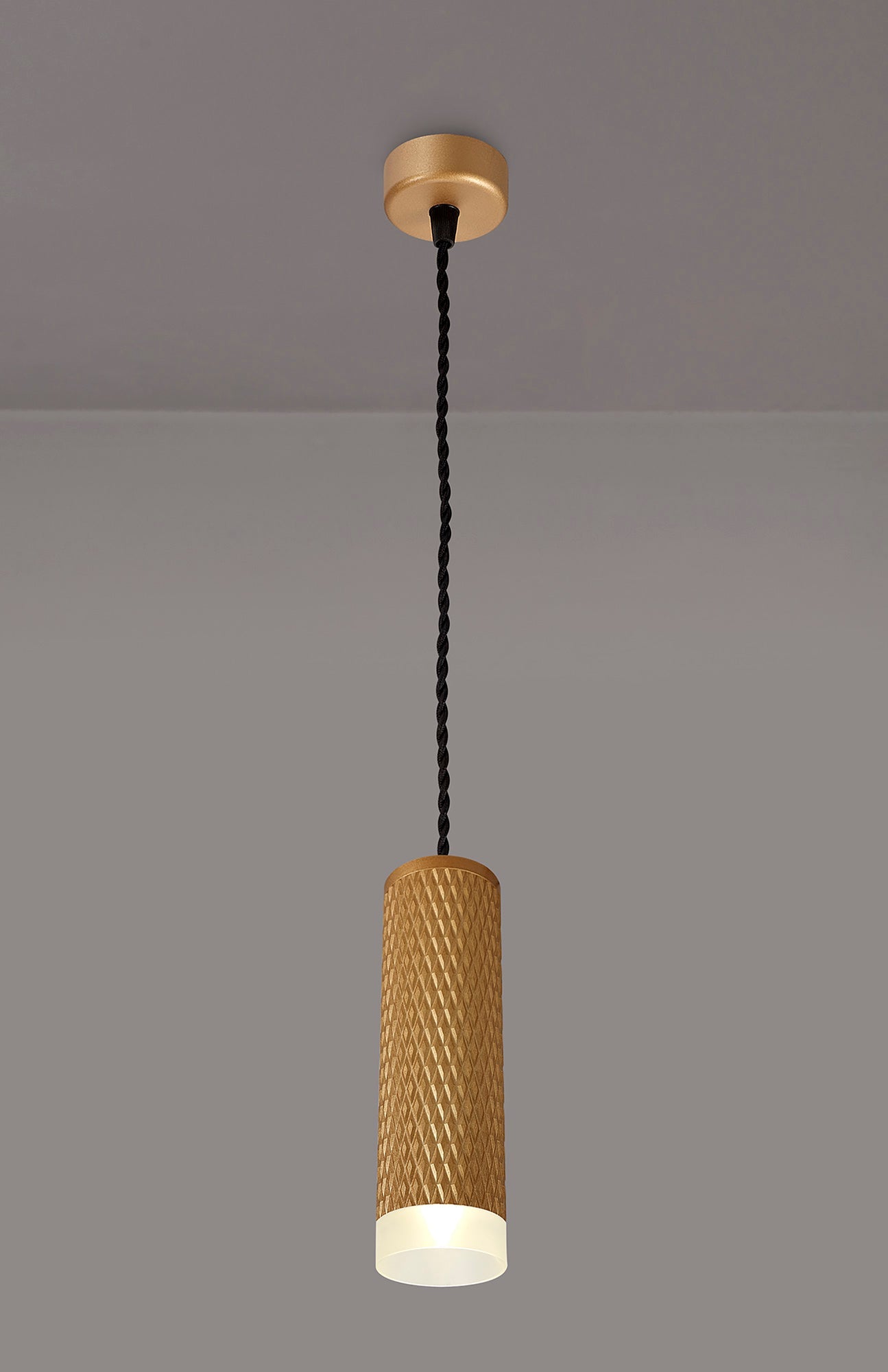 Heyes 1 Light 20cm Pendant Light GU10, Champagne Gold and Acrylic Ring