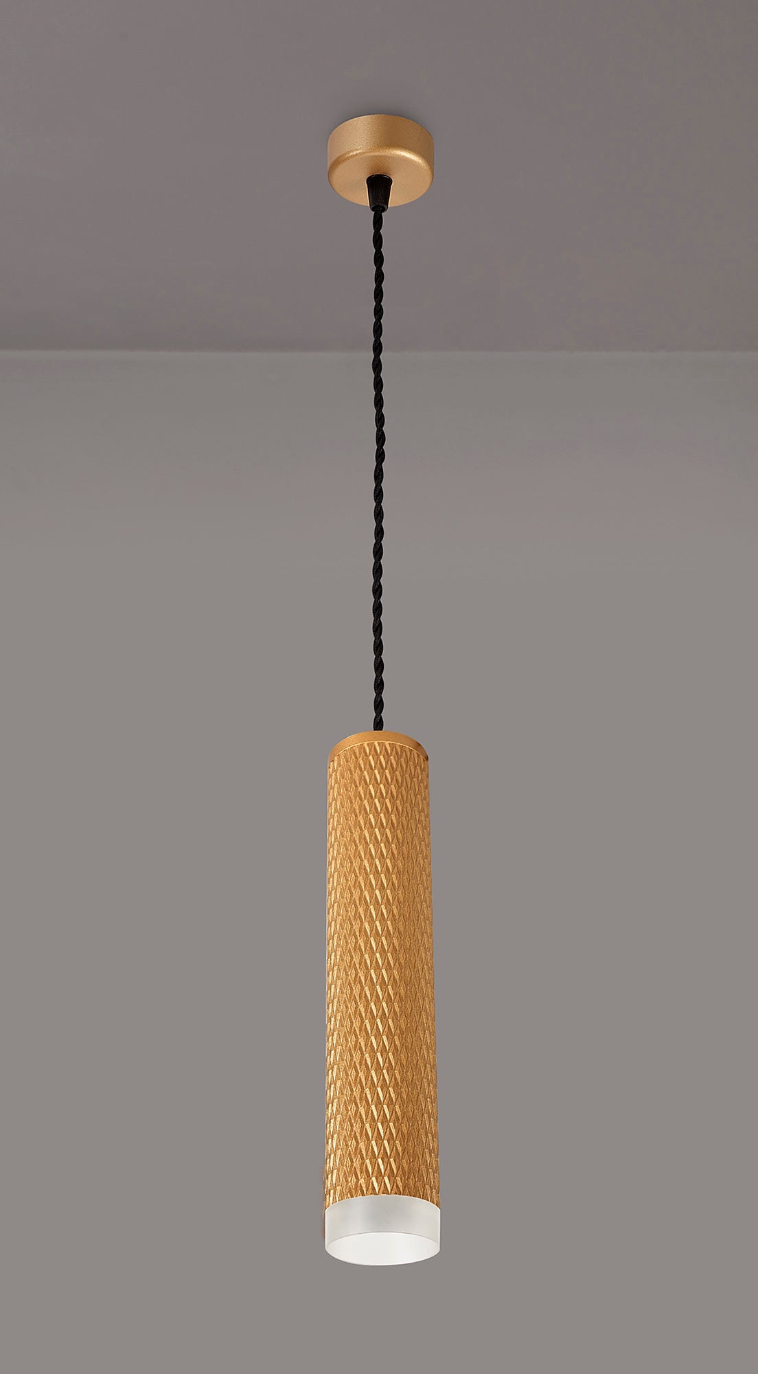 Heyes 1 Light 30cm Pendant Light GU10, Champagne Gold and Acrylic Ring