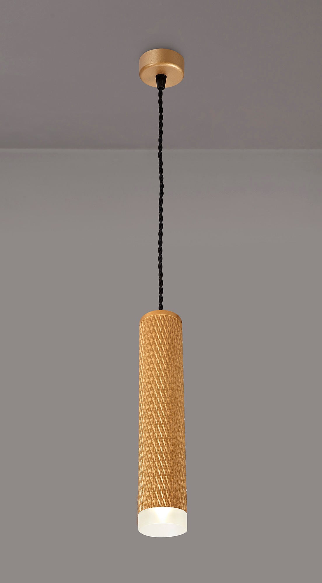 Heyes 1 Light 30cm Pendant Light GU10, Champagne Gold and Acrylic Ring