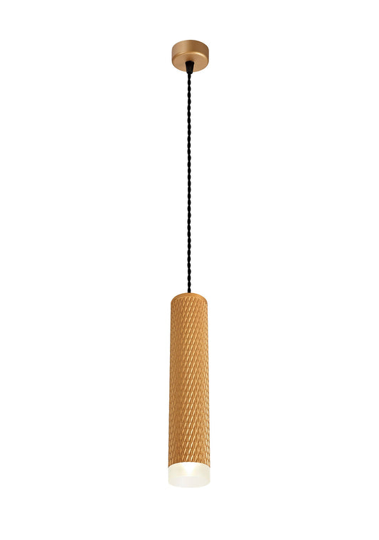 Heyes 1 Light 30cm Pendant Light GU10, Champagne Gold and Acrylic Ring