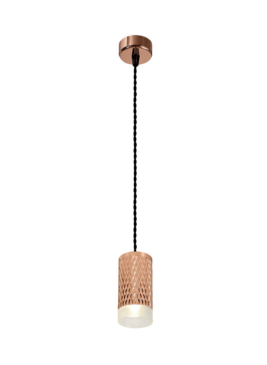Heyes 1 Light 11cm Pendant Light GU10, Rose Gold and Acrylic Ring