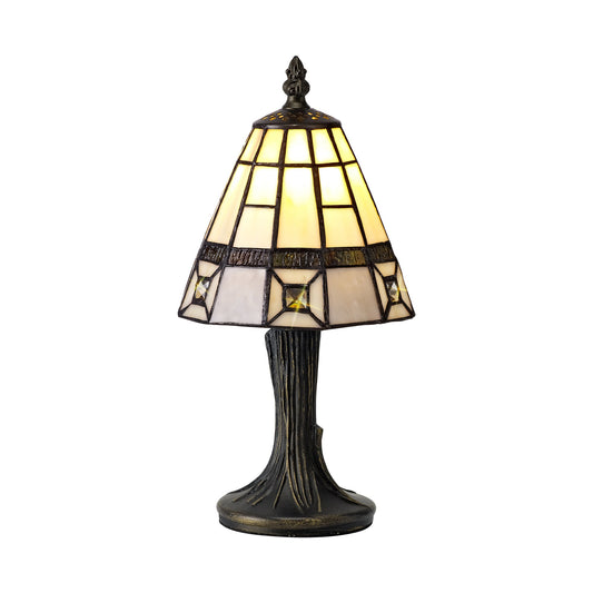Hough Tiffany Table Lamp, 1 x E14, Cream and Grey and Clear Crystal Shade