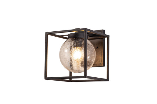 Huxley Down Wall Lamp, 1 x E27, IP54, Anthracite and Clear Seeded Glass, 2yrs Warranty