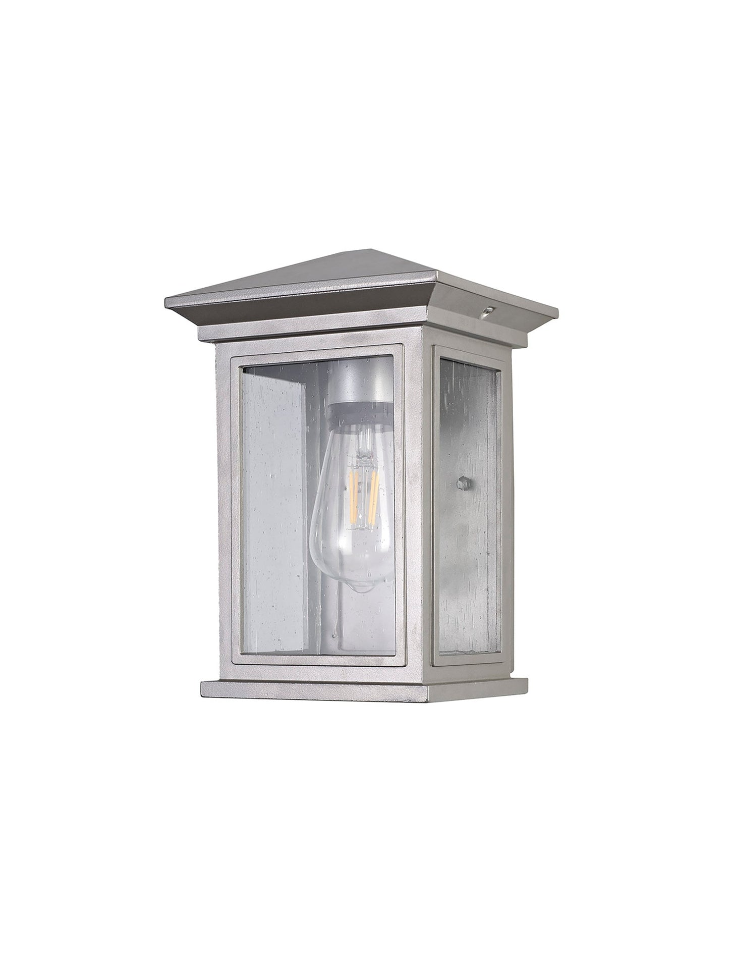 Jaskell Flush Wall Lamp, 1 x E27, IP54, Silver Grey and Clear Seeded Glass, 2yrs Warranty