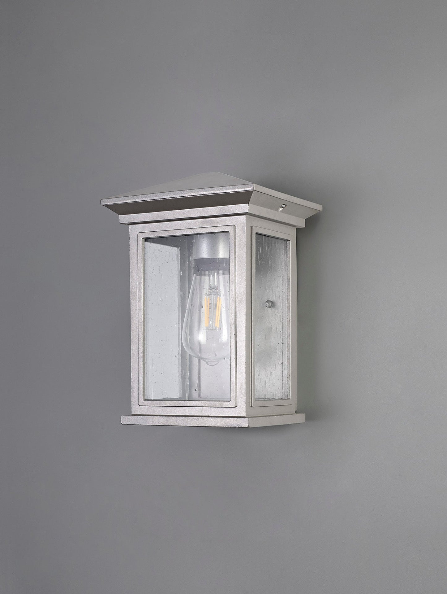 Jaskell Flush Wall Lamp, 1 x E27, IP54, Silver Grey and Clear Seeded Glass, 2yrs Warranty