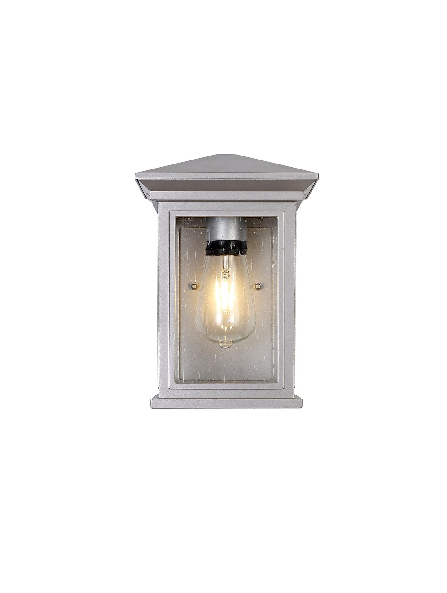 Jaskell Flush Wall Lamp, 1 x E27, IP54, Silver Grey and Clear Seeded Glass, 2yrs Warranty