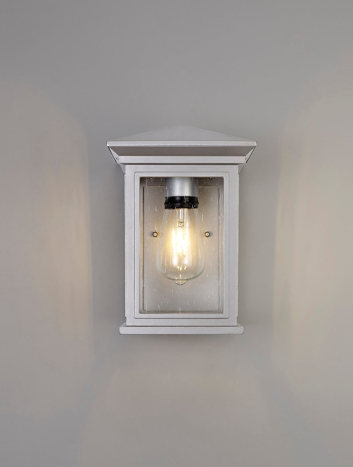 Jaskell Flush Wall Lamp, 1 x E27, IP54, Silver Grey and Clear Seeded Glass, 2yrs Warranty