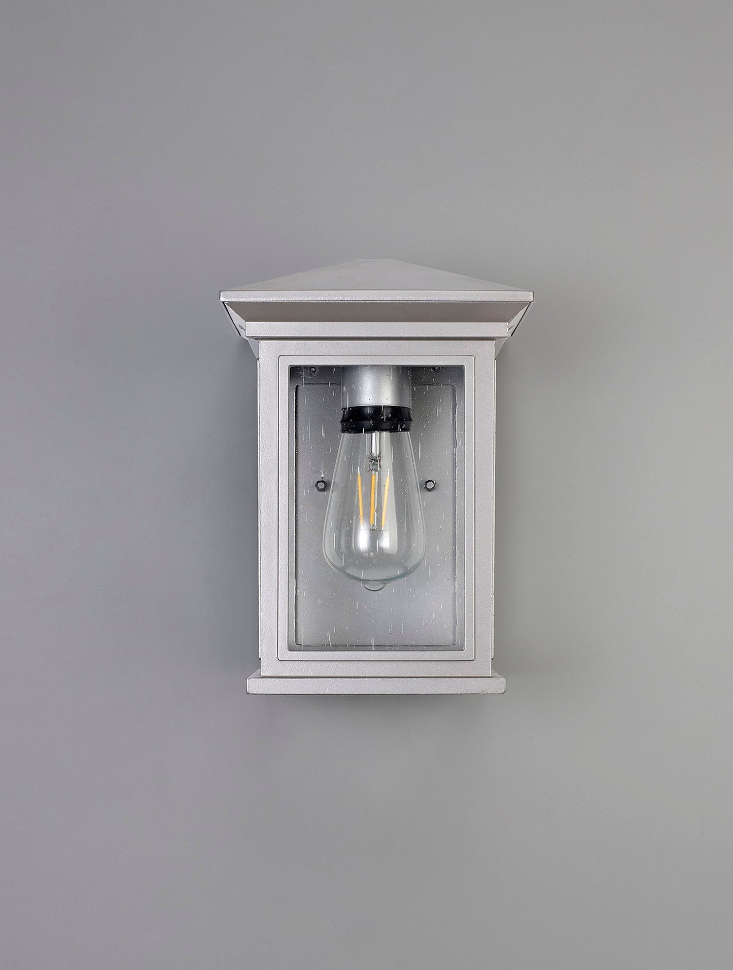 Jaskell Flush Wall Lamp, 1 x E27, IP54, Silver Grey and Clear Seeded Glass, 2yrs Warranty