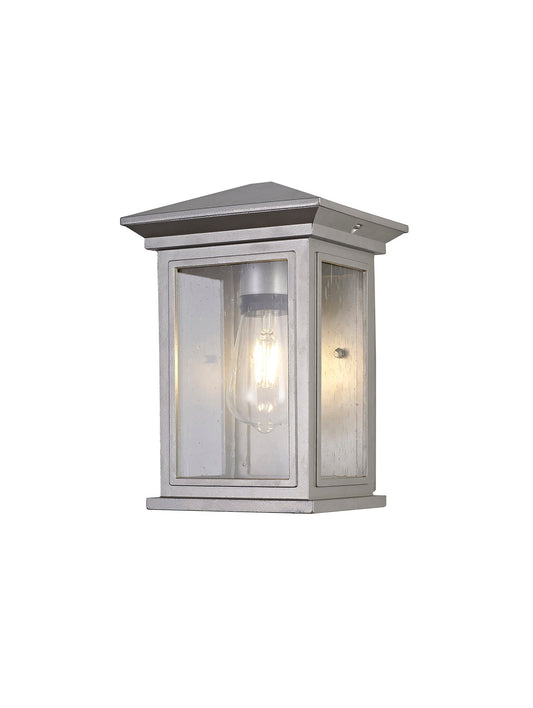 Jaskell Flush Wall Lamp, 1 x E27, IP54, Silver Grey and Clear Seeded Glass, 2yrs Warranty