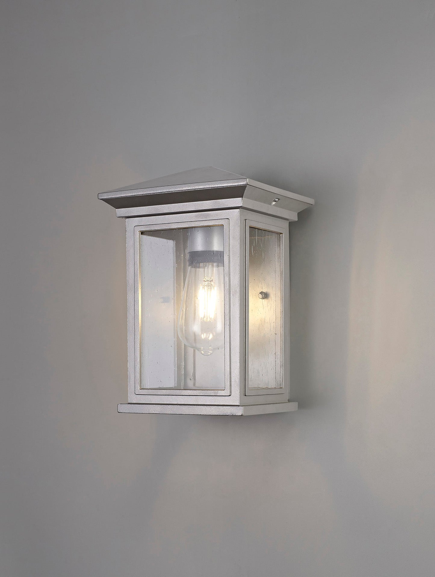 Jaskell Flush Wall Lamp, 1 x E27, IP54, Silver Grey and Clear Seeded Glass, 2yrs Warranty
