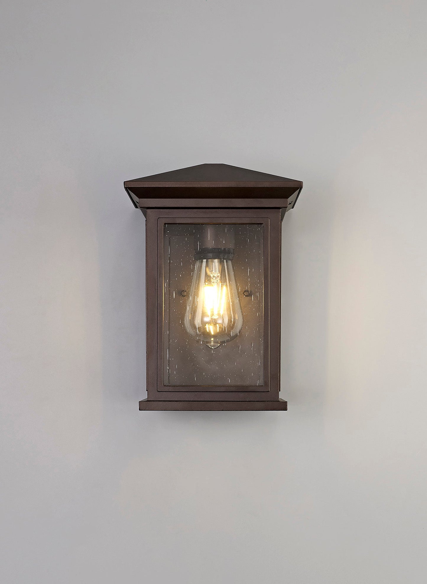 Jaskell Flush Wall Lamp, 1 x E27, IP54, Antique Bronze and Clear Seeded Glass, 2yrs Warranty