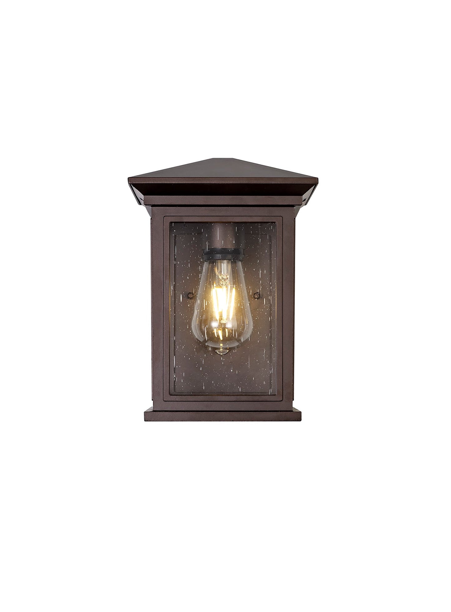 Jaskell Flush Wall Lamp, 1 x E27, IP54, Antique Bronze and Clear Seeded Glass, 2yrs Warranty