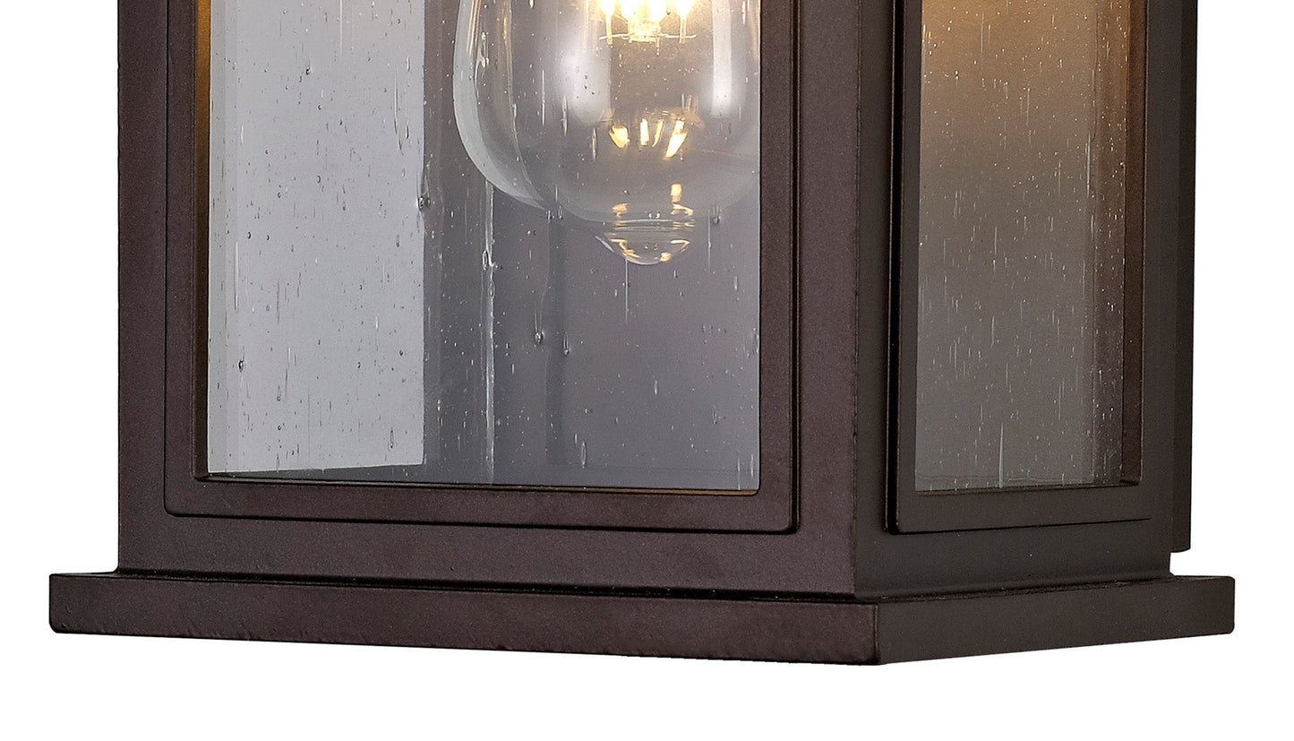 Jaskell Flush Wall Lamp, 1 x E27, IP54, Antique Bronze and Clear Seeded Glass, 2yrs Warranty