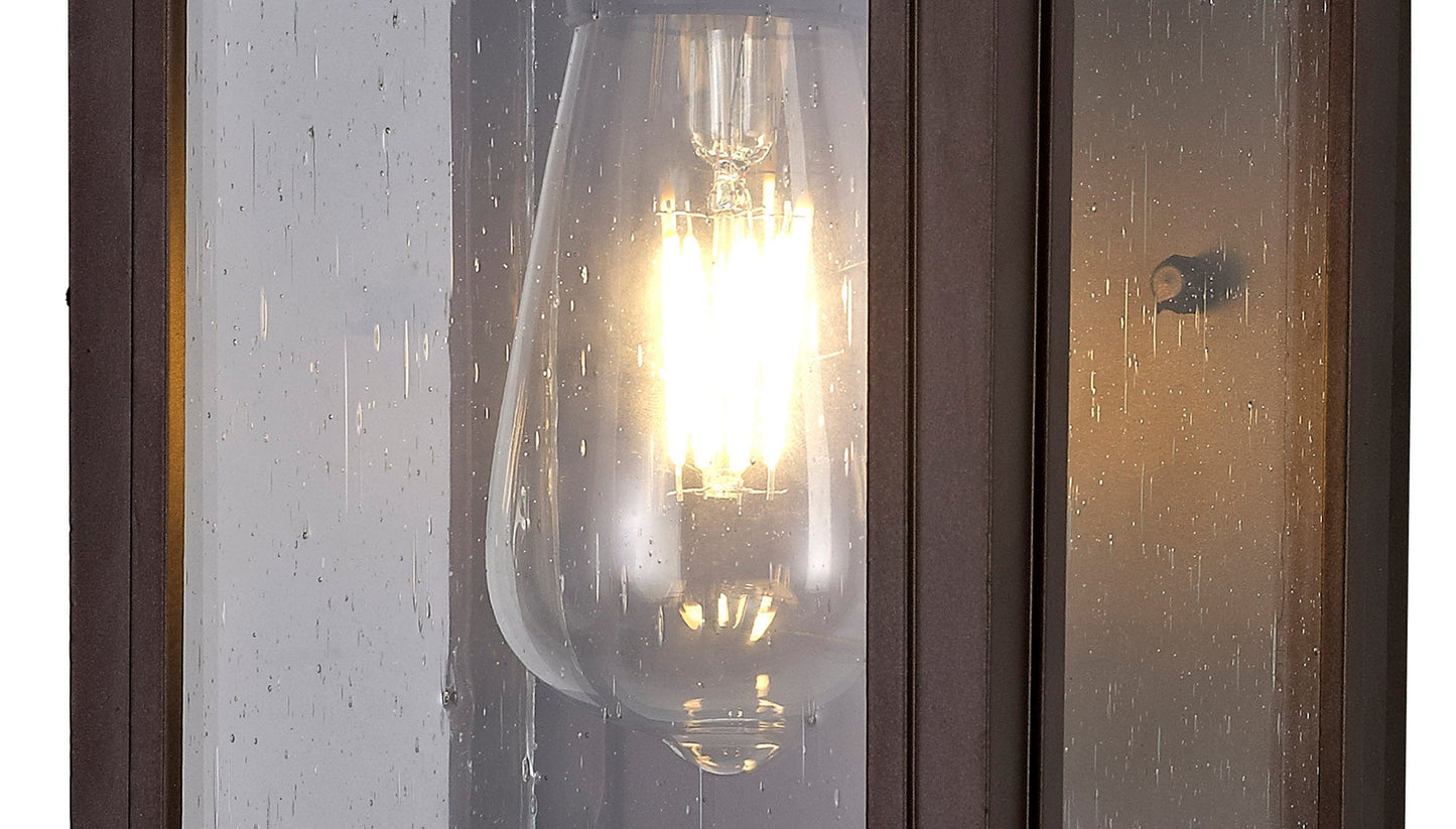 Jaskell Flush Wall Lamp, 1 x E27, IP54, Antique Bronze and Clear Seeded Glass, 2yrs Warranty