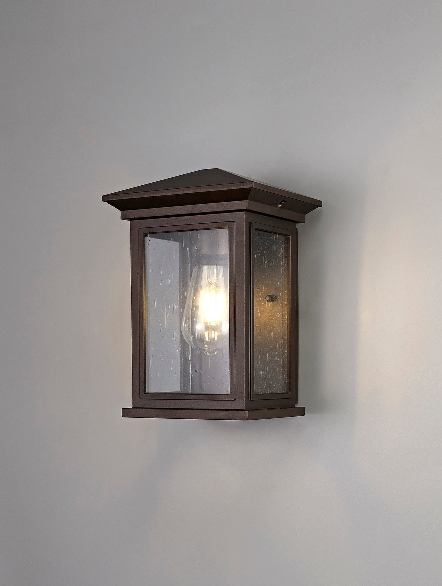 Jaskell Flush Wall Lamp, 1 x E27, IP54, Antique Bronze and Clear Seeded Glass, 2yrs Warranty