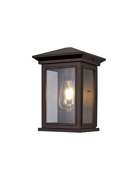 Jaskell Flush Wall Lamp, 1 x E27, IP54, Antique Bronze and Clear Seeded Glass, 2yrs Warranty