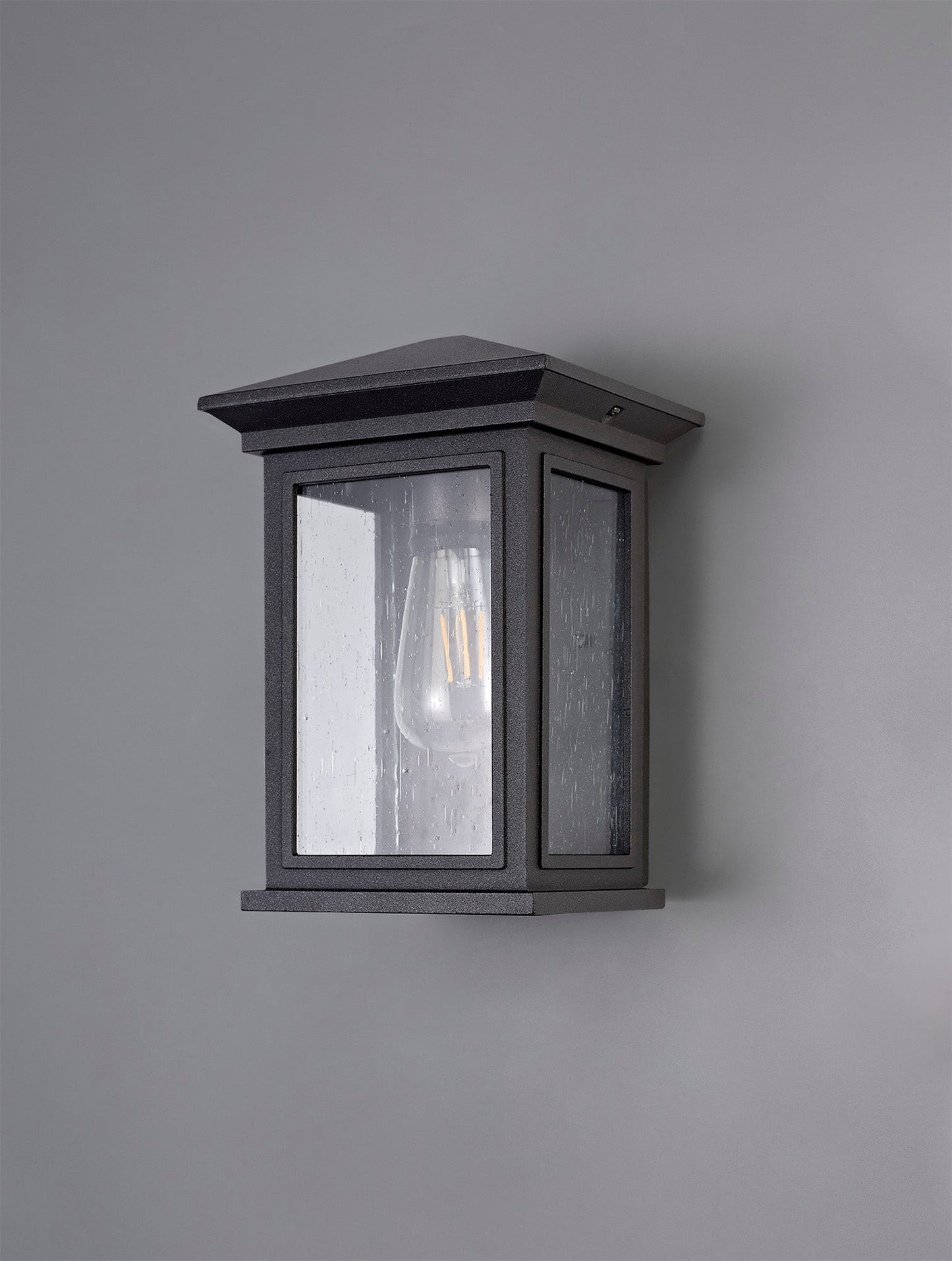 Jaskell Flush Wall Lamp, 1 x E27, IP54, Anthracite and Clear Seeded Glass, 2yrs Warranty