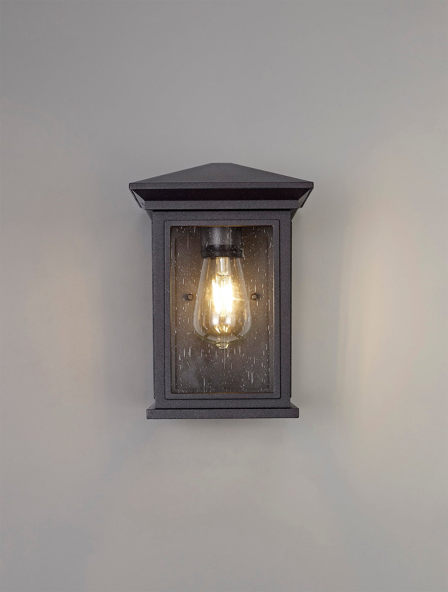 Jaskell Flush Wall Lamp, 1 x E27, IP54, Anthracite and Clear Seeded Glass, 2yrs Warranty