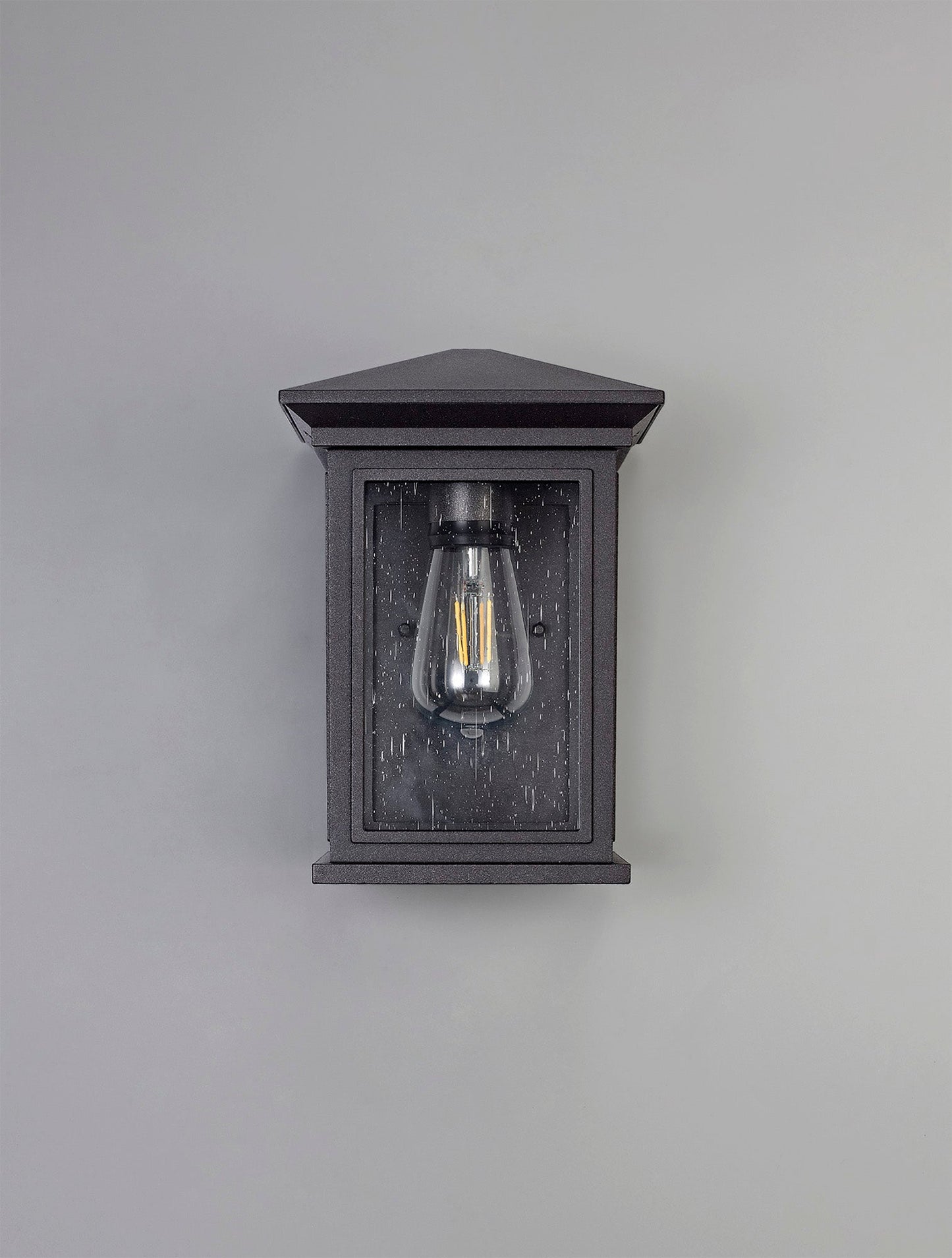 Jaskell Flush Wall Lamp, 1 x E27, IP54, Anthracite and Clear Seeded Glass, 2yrs Warranty