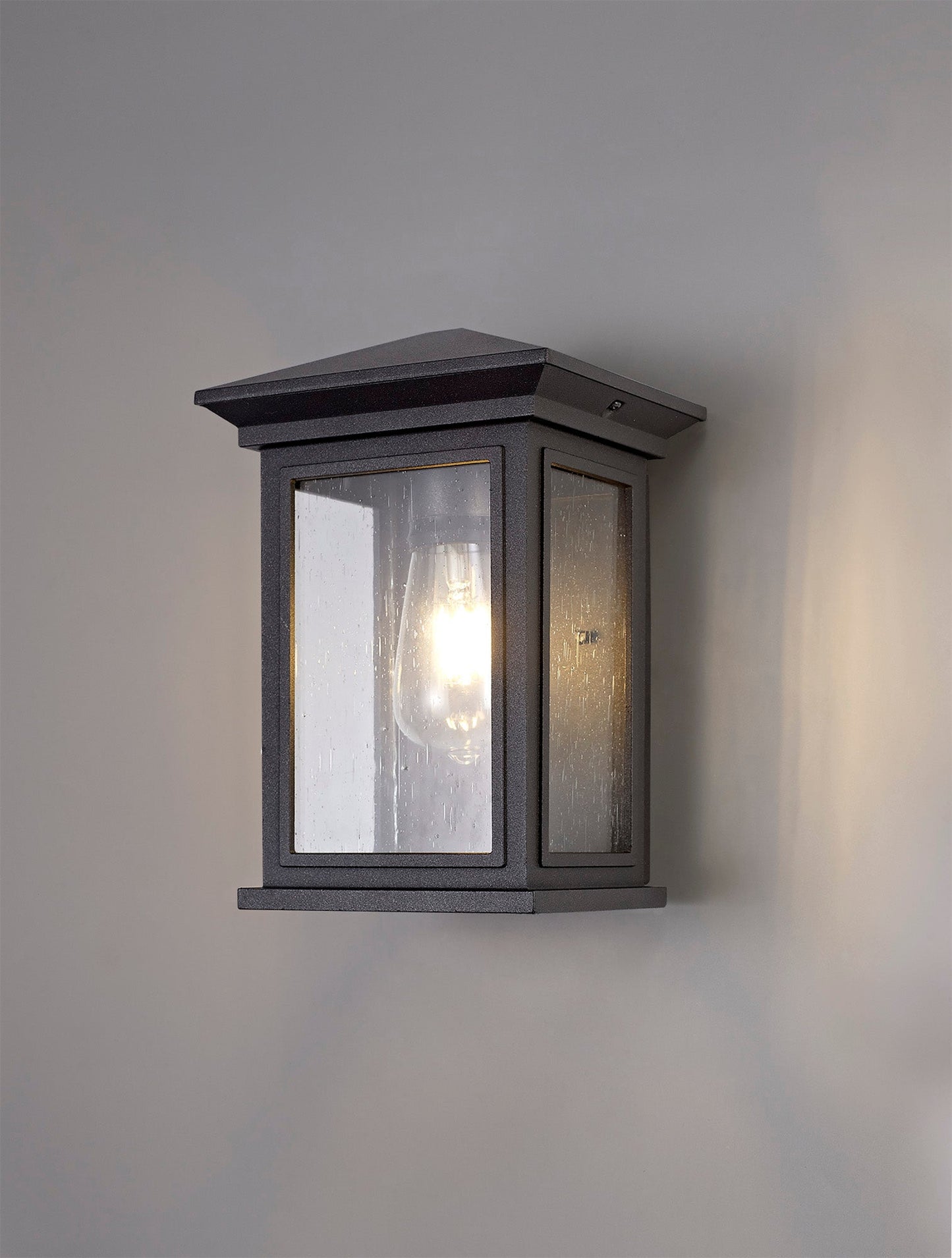 Jaskell Flush Wall Lamp, 1 x E27, IP54, Anthracite and Clear Seeded Glass, 2yrs Warranty