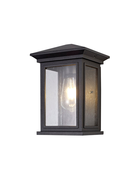 Jaskell Flush Wall Lamp, 1 x E27, IP54, Anthracite and Clear Seeded Glass, 2yrs Warranty
