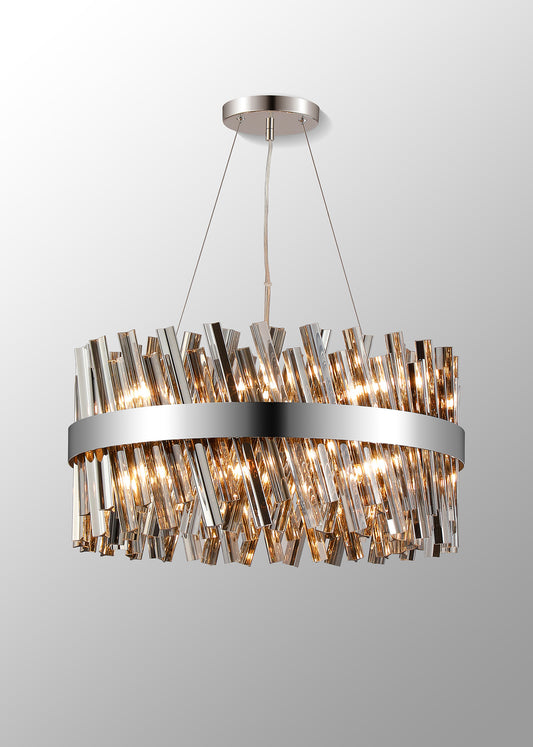 Kara 60cm 18 Light Round Pendant light fitting in Polished Nickel and Smoke Item Weight 16.81kg