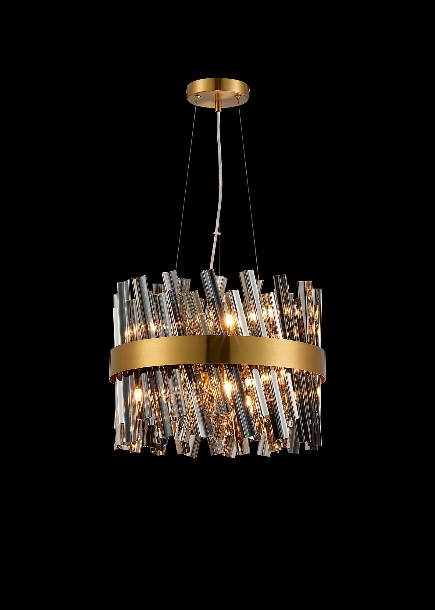 Kara 40cm 10 Light Round Pendant light fitting in Brass and Smoke