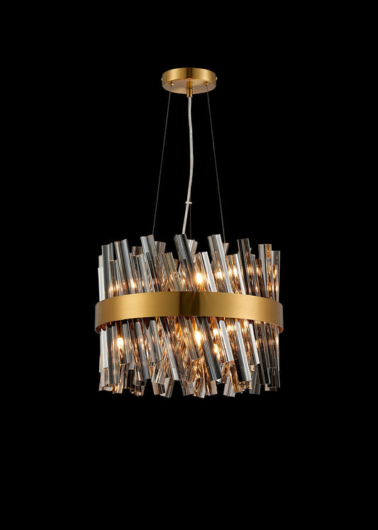 Kara 40cm 10 Light Round Pendant light fitting in Brass and Smoke