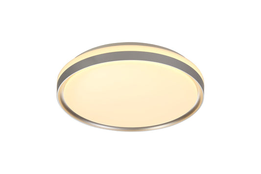 King Ceiling 39cm, 1 x 24W LED, 3 Step-Dimmable, 3000K, 1000lm, IP44, Silver and White Acrylic, 3yrs Warranty