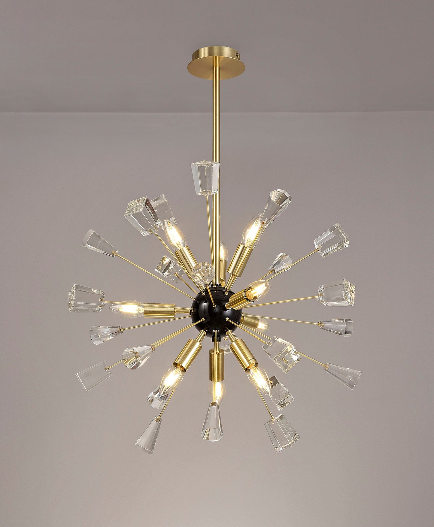 Knutsford Pendant Sputnik, 9 Light E14, Brushed Gold & Gloss Black and Crystal