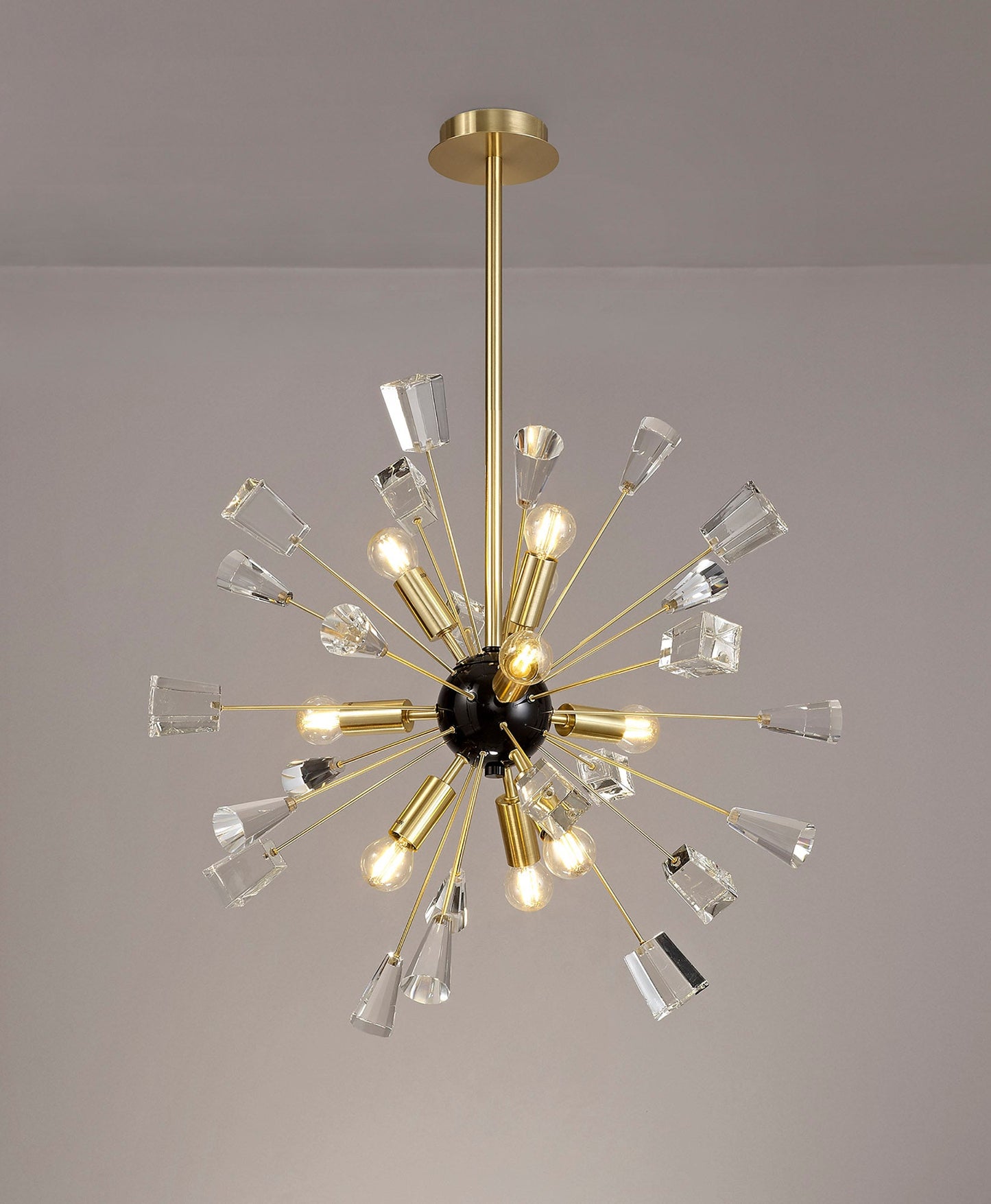 Knutsford Pendant Sputnik, 9 Light E14, Brushed Gold & Gloss Black and Crystal