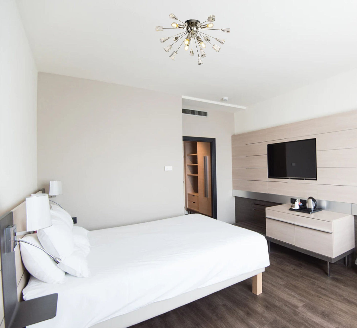 Knutsford Pendant Sputnik, 9 Light E14, Brushed Gold & Gloss Black and Crystal