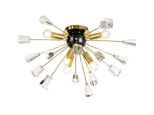 Knutsford Ceiling Sputnik, 6 Light E14, Brushed Gold & Gloss Black and Crystal