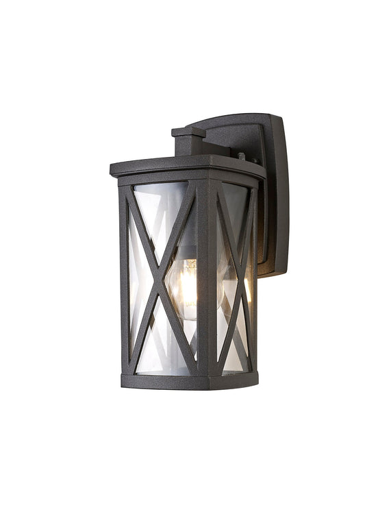 Legh Down Criss Cross Wall Lamp, 1 x E27, IP54, Anthracite and Clear Glass, 2yrs Warranty