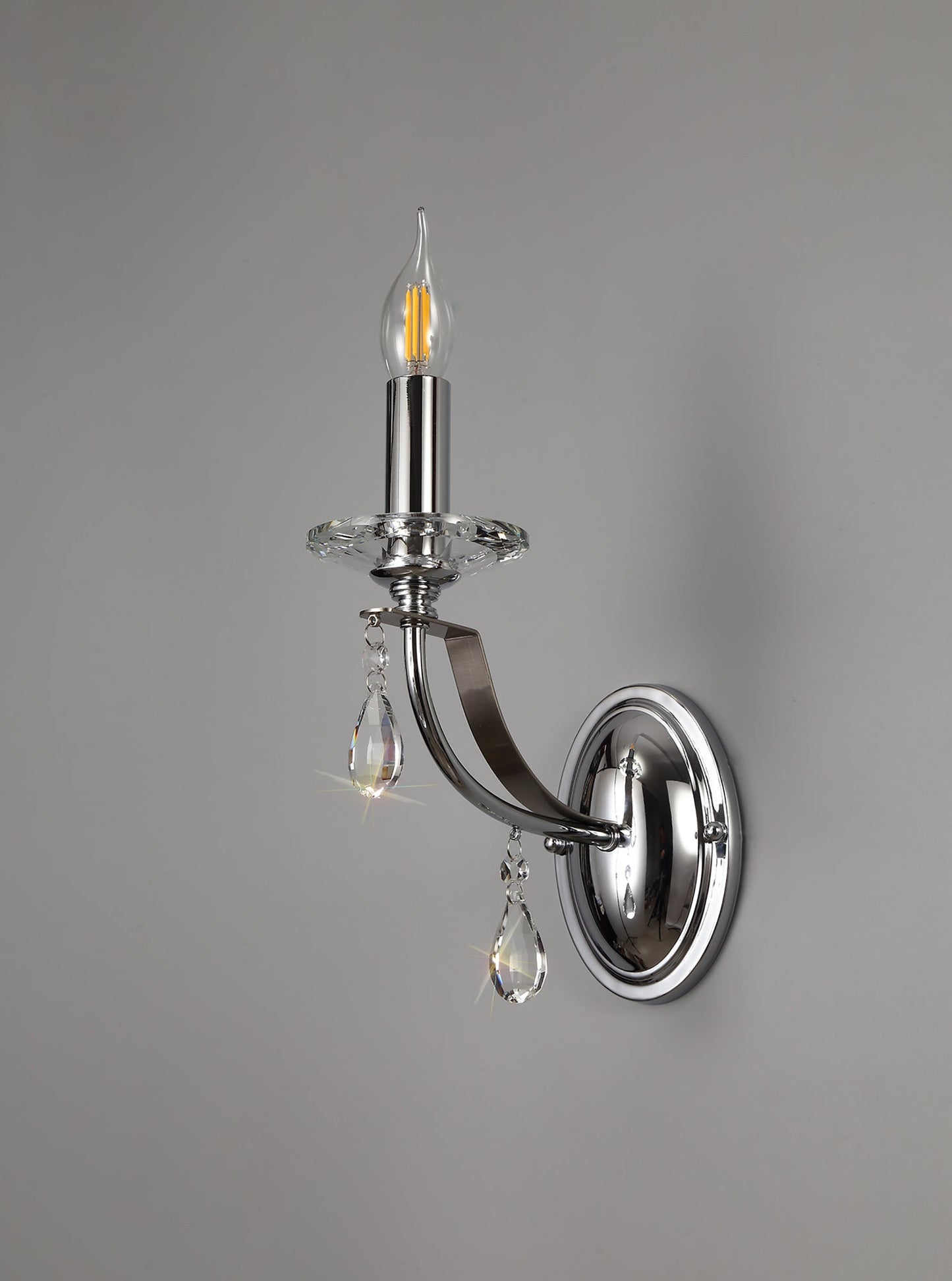 Lindop Wall Lamp 1 Light E14, Polished Chrome and Satin Nickel and Clear Crystal