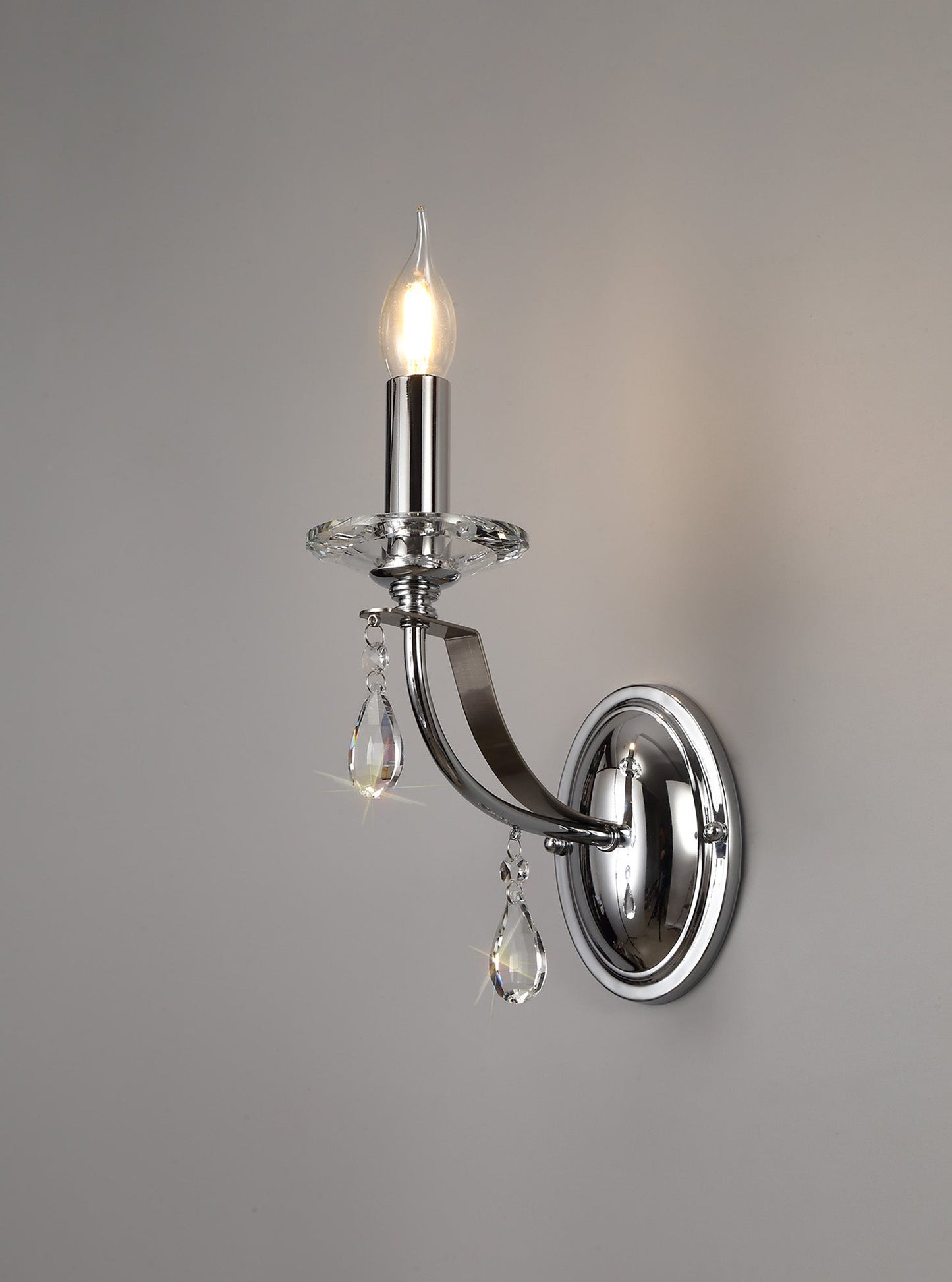 Lindop Wall Lamp 1 Light E14, Polished Chrome and Satin Nickel and Clear Crystal