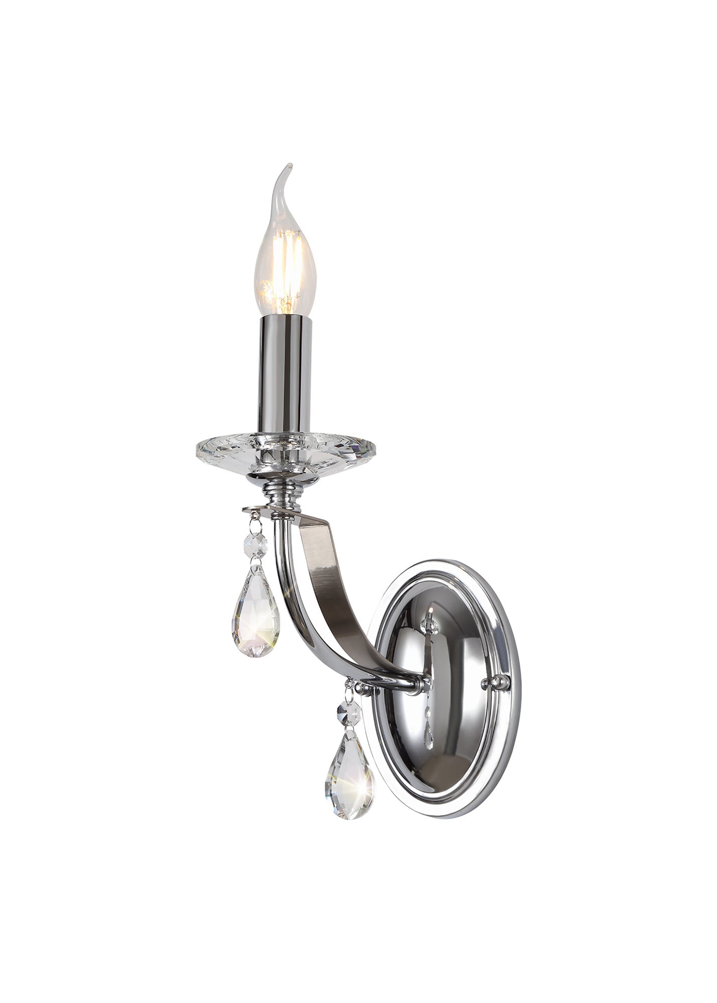 Lindop Wall Lamp 1 Light E14, Polished Chrome and Satin Nickel and Clear Crystal