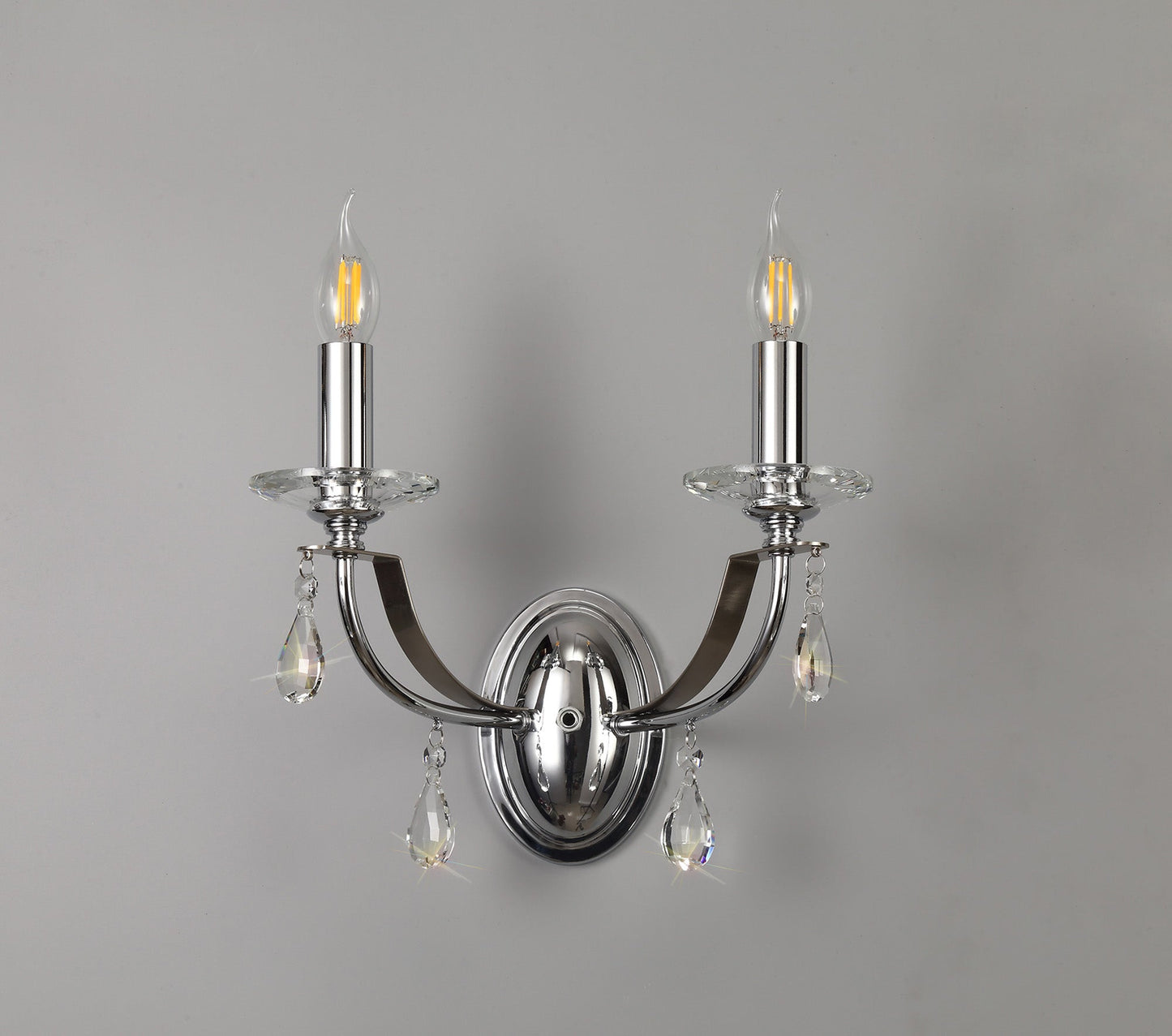 Lindop Wall Lamp 2 Light E14, Polished Chrome and Satin Nickel and Clear Crystal
