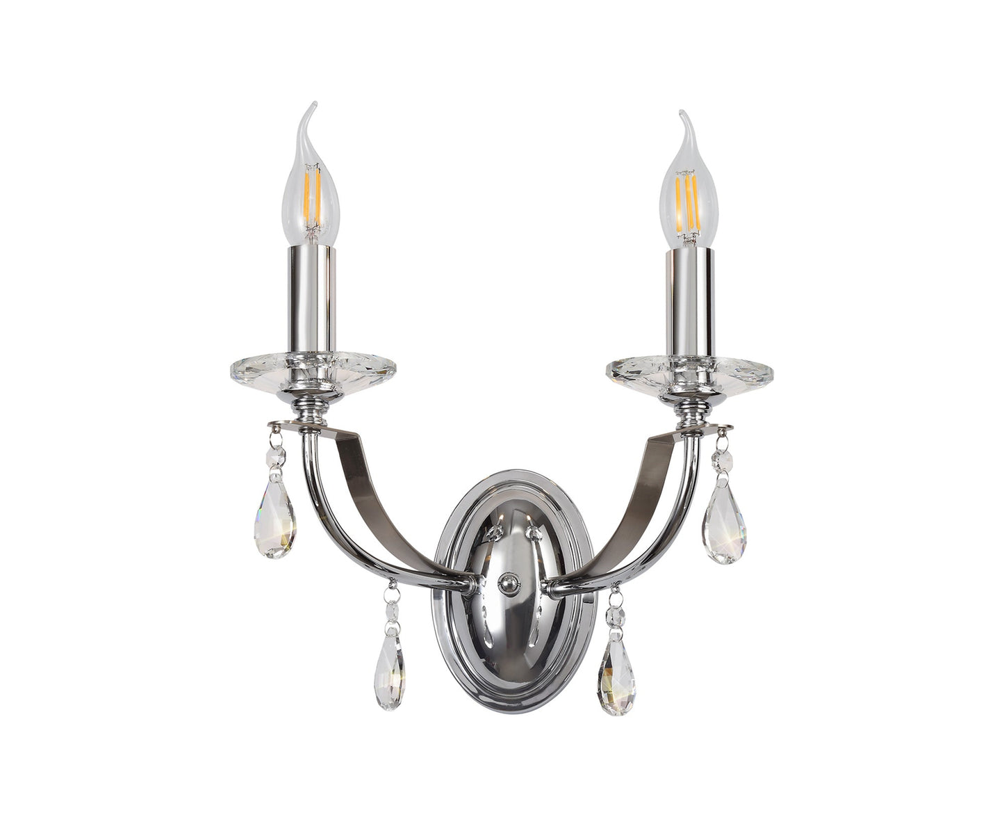Lindop Wall Lamp 2 Light E14, Polished Chrome and Satin Nickel and Clear Crystal