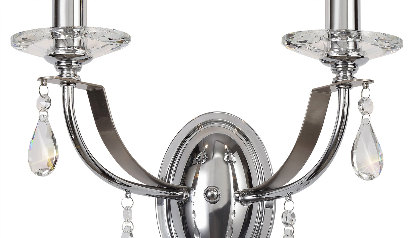 Lindop Wall Lamp 2 Light E14, Polished Chrome and Satin Nickel and Clear Crystal