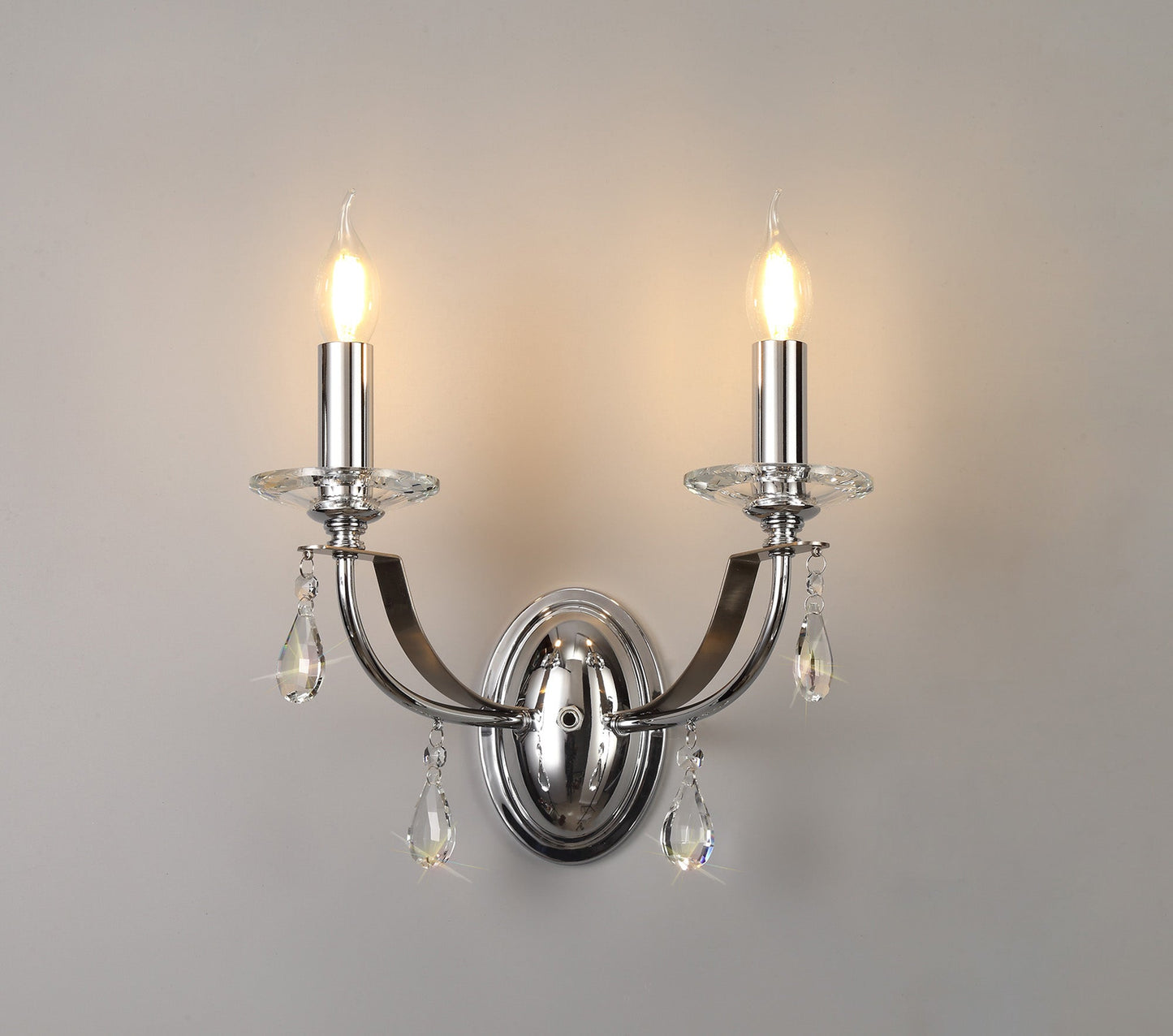 Lindop Wall Lamp 2 Light E14, Polished Chrome and Satin Nickel and Clear Crystal